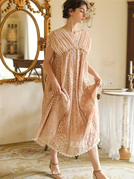 Primavara-Vara Pentru Femei Rochie Roz 2023 Vintage Elegant Slim Lace V-Neck Strălucitoare Sequines De Lux Broderie Rochie De Dragoste