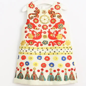 Primavara-Vara de calitate Fete Dress rochie pentru copii pentru copii marca Vestidos Copii moda fără mâneci imprimate rochie a-line