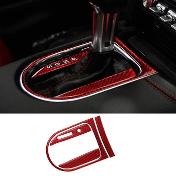 Real Fibra de Carbon Consola centrala Unelte de Schimbare Capac Cadru Trim Autocolante pentru Ford Mustang 2015 - 2019 Accesorii (4 Buc Rosu )