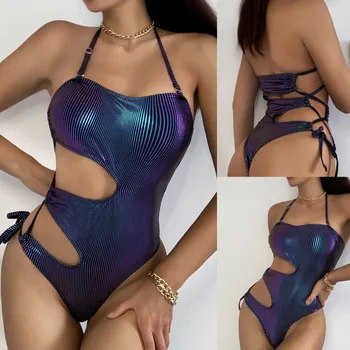Sagace violet gât sexy bandaj femei Bikini nici un sprijin din oțel cu sutien pe plaja costum de baie женская одежда 2021