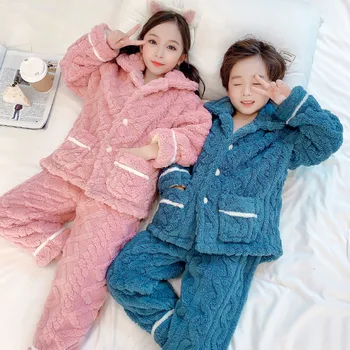Set de pijama pentru Copii de Iarna-verso Flanel Băieți Fete Pijamale Cald Îngroșa Coral Fleece Adolescenti Copii Pijama Seturi de 4-13Y
