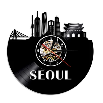 Seul Arhitectura Ceas De Perete De Epocă Coreea De Sud Urbanism Disc De Vinil Agățat Acasă Ceas Decorativ Seul Călător Cadou