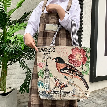 Stil Etnic Canvas Tote Bag Ladies Reutilizabile Geantă De Cumpărături Pliabilă Femei De Moda De Imprimare Geantă De Mână, Geantă De Umăr