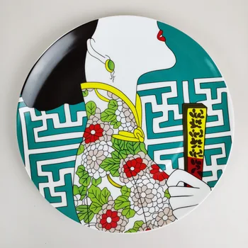 [Stil chinezesc] acuarelă pictat de mână elegant cheongsam femei os portelan produse alimentare de Vest placa