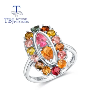 TBJ,100% Naturale Brazilia 2.3 ct Turmalina inelul, bun multi-culoare pietre pretioase naturale argint 925 bijuterii fine pentru femei