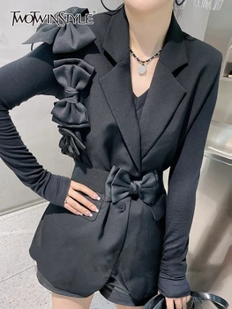 TWOTWINSTYLE Negru Mozaic Bowknot Vesta Pentru Femei V-Neck fără Mâneci Solid Streetwear Îmbrăcăminte de sex Feminin Haine de Toamna de Moda