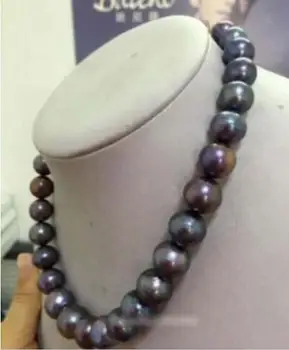 Uimitoare 10-11mm rotund tahitian imens negru colier de perle 18
