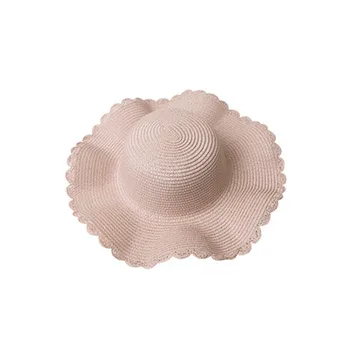 Vara Femei Mari-Pălărie de Paie cu Boruri Ondulat Cu Dantelă Margine Și de Soare-Dovada Plaja Palarie Cu Margine Mare