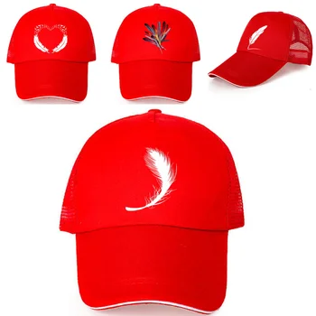 Vara Plasă De Șepci De Baseball Pentru Bărbați Pene De Imprimare Snapback Cap Parasolar Femei Pălării De Hip-Hop Pălăria De Culoare Roșie Camionagiu Pălărie Pălărie De Golf