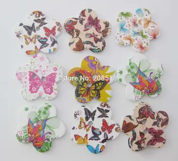 WBNAWS 100buc Amestecat Fluture Imprimat 28mm flori din lemn butoanele de craft si scrapbooking accesorii