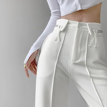 WOMENGAGA Pantaloni cu Talie Înaltă Căzuți Pantaloni de Vara pentru Femei Subțire Direct Mop Pantaloni Split Pantaloni coreeană Fată de sex Feminin R7HU