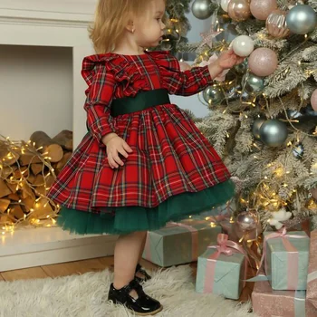 Xmas Copii Copil Fata De Crăciun Dress Concurs Tutu Ochiuri Maneca Lunga Rochie De Petrecere Printesa Tinuta De Toamna Rochie Casual, Haine