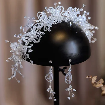 cristal de lux cu Margele bentițe de păr floare hoop cercei set mireasa nunta accesorii de par