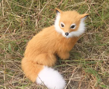 noua simulare galben fox jucărie nouă ședință de rășină și blană de vulpe papusa cadou despre 16x14x14cm 2061