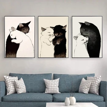 tapb 3 Buc Animale Drăguț Alb Negru Cat Triptic Pictura De Numere Adulți Desen Pe Panza Imagini De Numere de Arta de Perete Decor